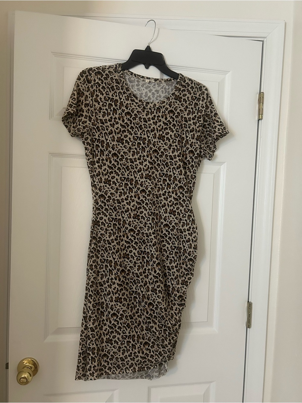 LA MIEL Leopard Print Midi Dress in Beige and Brown